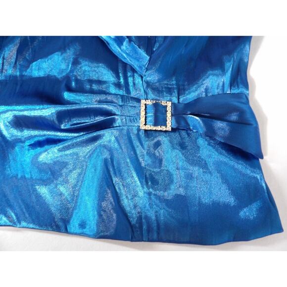 Xscape Woman By Joanna Chen 22W Silky Blouse Royal Blue Rhinestone Artsy Formal - Picture 3 of 13